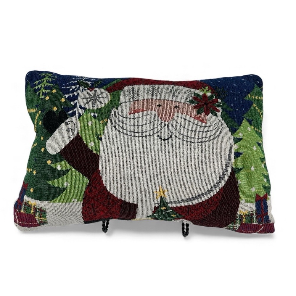 Handmade Holiday Santa Claus Tapestry Throw Pillow Christmas Decor 15x10